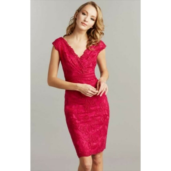 TADASHI SHOJI NEW Caria Embroidered Lace Dress in Fuchsia Size 10 - Picture 3 of 4
